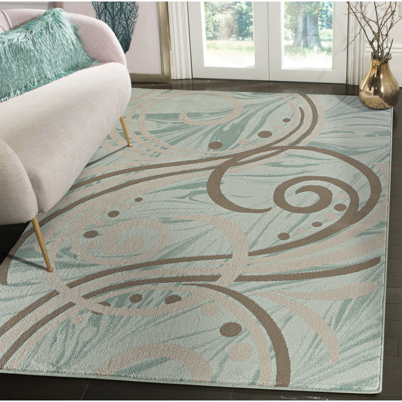 Winston Porter Aspasios Abstract Teal Cream/Light Beige Area Rug & Reviews Wayfair